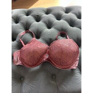 Victoria's Secret Lightly Lined Plunge Bra Pink Rose Lace Size 38C
